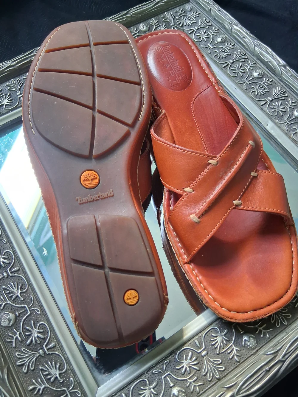 Timberland Men's Leather Slide Sandals in Chestnut Brown